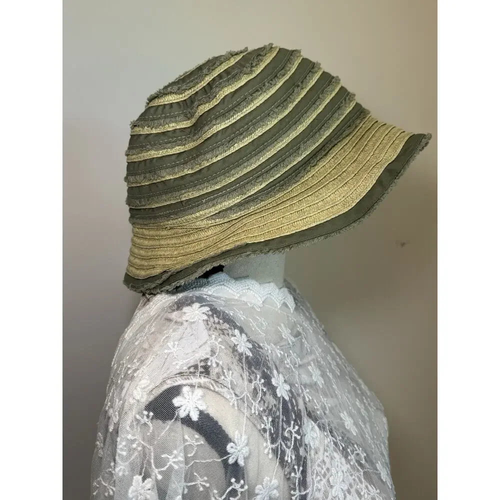 Y2K 2007 Banana Republic‎ Bucket Hat Fabric Patchwork Green Fringe Festival S/M